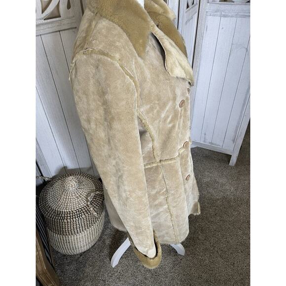 Marvin Richard’s Suede Leather Faux Fur Trim Tan Coat Size Large Y2K Vintage - Picture 3 of 11